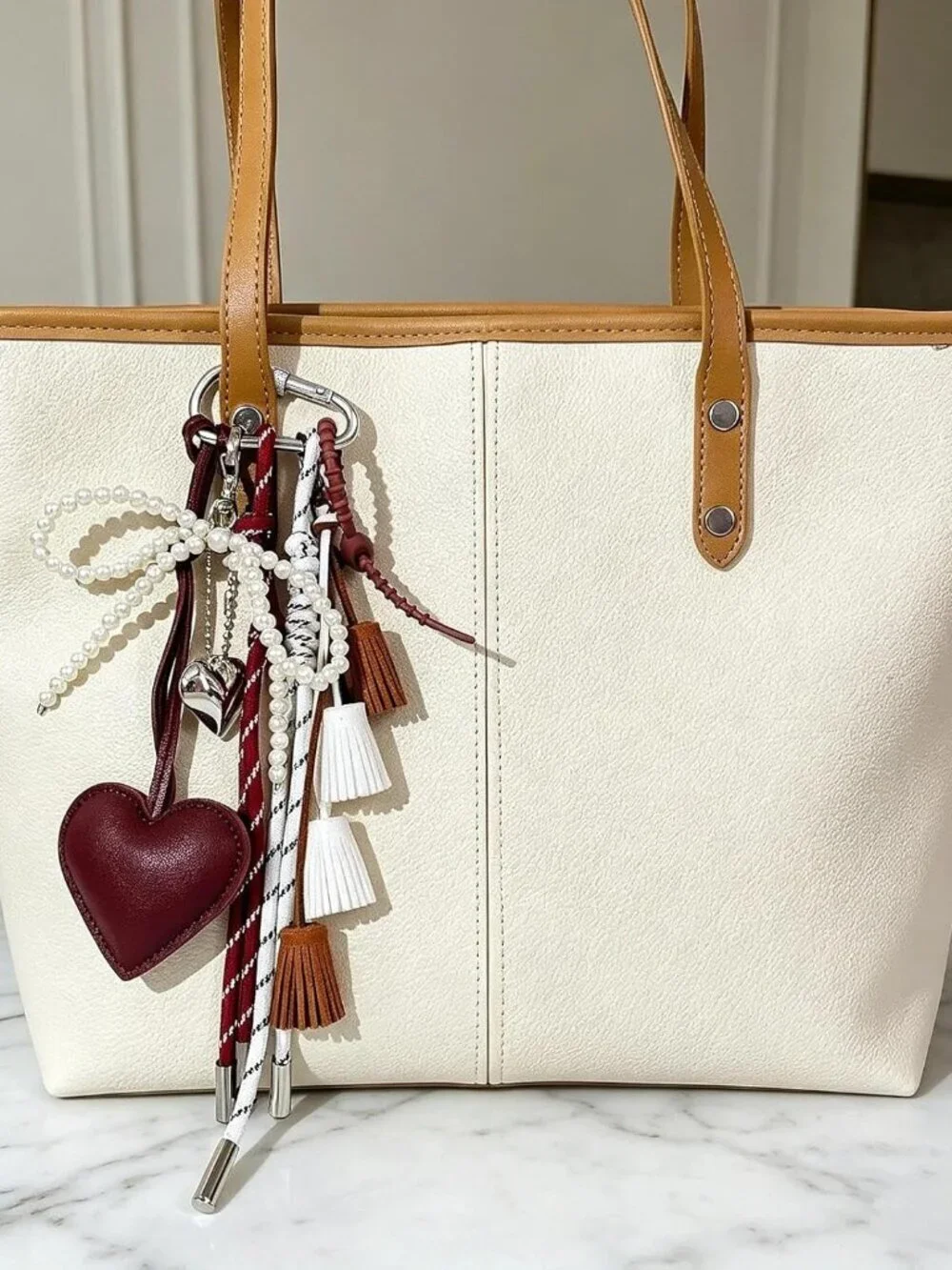 Heart Tassel Bow Beaded Braided Keychain Bag Charms for Handbag Purse Backpack A